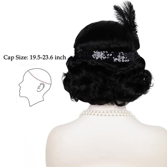 Black 1920s Flapper Wig Synthetic Curly Wavy Vintage Costume Accessory main image 4